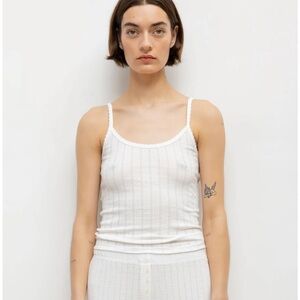 LESET Cream Ribbed Pointelle Tank Top